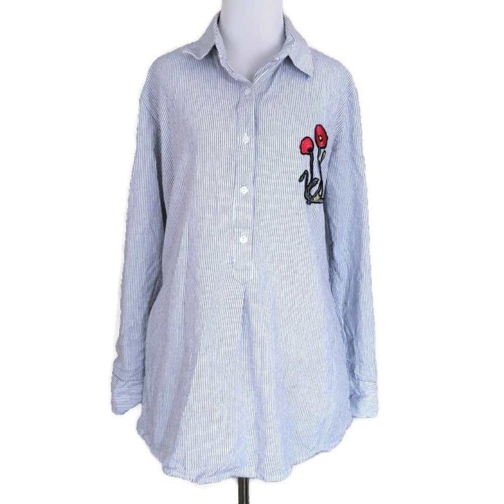 Sam Edelman  L Tunic Shirt Strip Blue White Pocket
